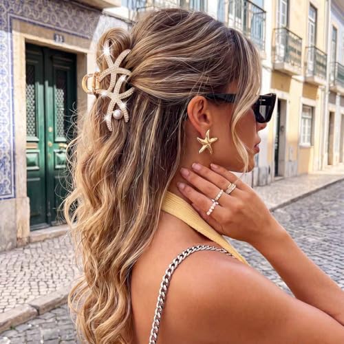 Beach Hair Clips Gold Starfish Claw Clips Set of 2