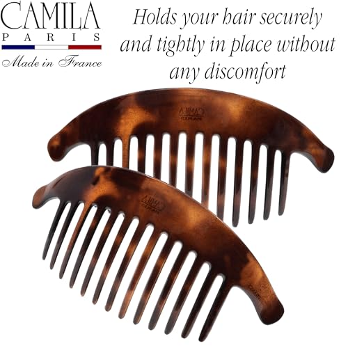 Camila Paris CP2430/2 French Tortoise Shell Hair Combs for Elegant Updos, Strong Hold French Twist Hair Accessories for Women