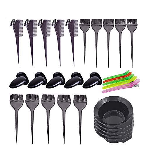 30Pcs Hair Coloring Kit with Brushes, Bowls, Clips & Ear Covers for DIY Salon & Hair Dyeing