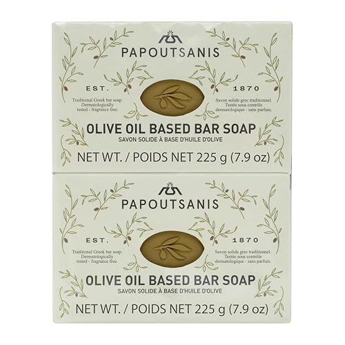 Papoutsanis Greek Olive Oil Soap Bars - Unscented & Hypoallergenic, 4-Pack