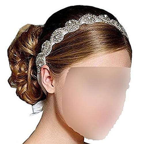Elegant Handmade Rhinestone Headband with Lace Ribbon - White