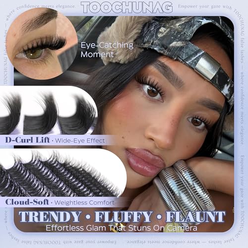 TOOCHUNAG Flaunt Fluffy Lash Clusters D Curl Eyelash Extensions 10-16mm - Natural Volume, Lightweight & Long-Lasting