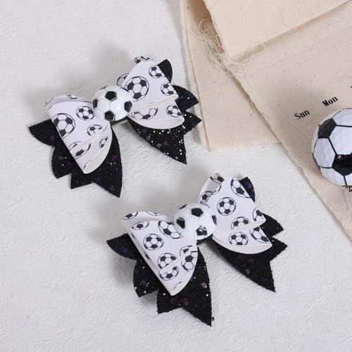 Soccer Cheer Bow Hair Clip for Women Girls Mom - Glitter Black & White Sporty Hair Accessory - Variation of Soccer Bow