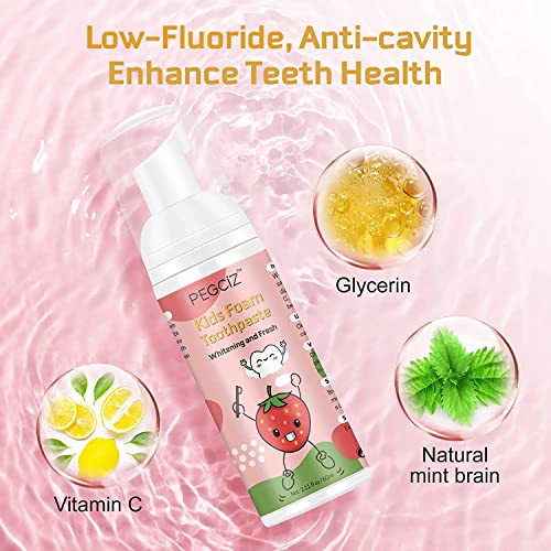 Strawberry Foam Toothpaste for Kids 2 Pack, Low Fluoride, U-Shaped Toothbrush Compatible, 1.06 oz