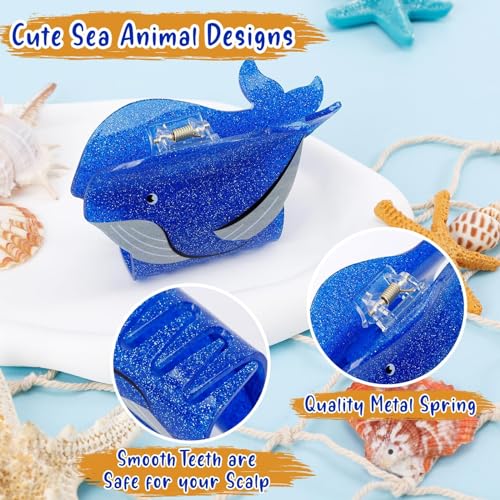 Sea Animals Hair Clips for Women - 4PCS Ocean-Themed Claw Clips