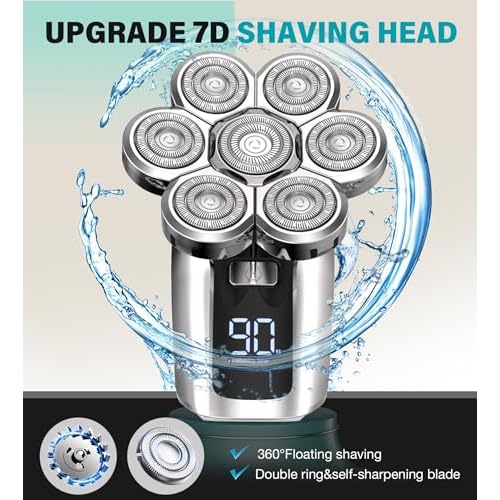 Head Shavers for Bald Men, Upgraded 7D Electric Razor, Cordless Rechargeable, Ipx7 100% Waterproof, Dry & Wet Bald Head Shaver, Beard Grooming Kit with Led Display