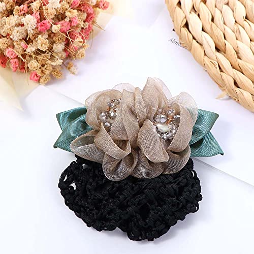 2Pcs Floral Hair Bun Cover Net with Spring Clips for Professional Work