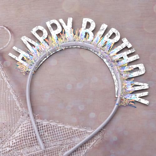 CIEHER Silver Birthday Crown Headband with Laser Sequins & Glitter Letters