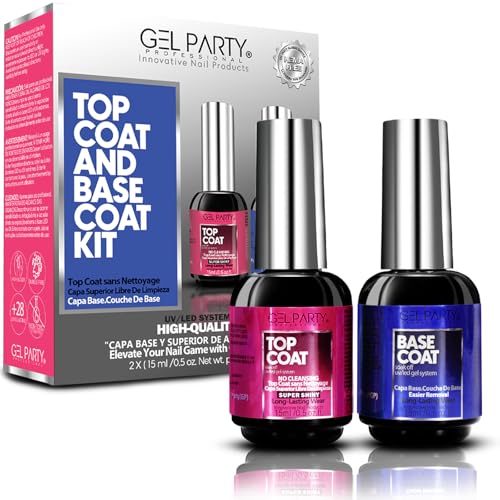 GELPARTY Gel Base and Top Coat Set - 2x15ml No Wipe Long Lasting Nail Kit
