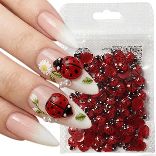 100Pcs 3D Ladybug Nail Charms for DIY Nail Art Decoration