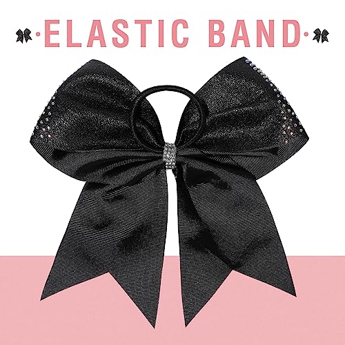DEKA 8-Inch Glitter Cheer Bow with Rhinestones - Black, Ponytail Holder for Girls & Cheerleaders
