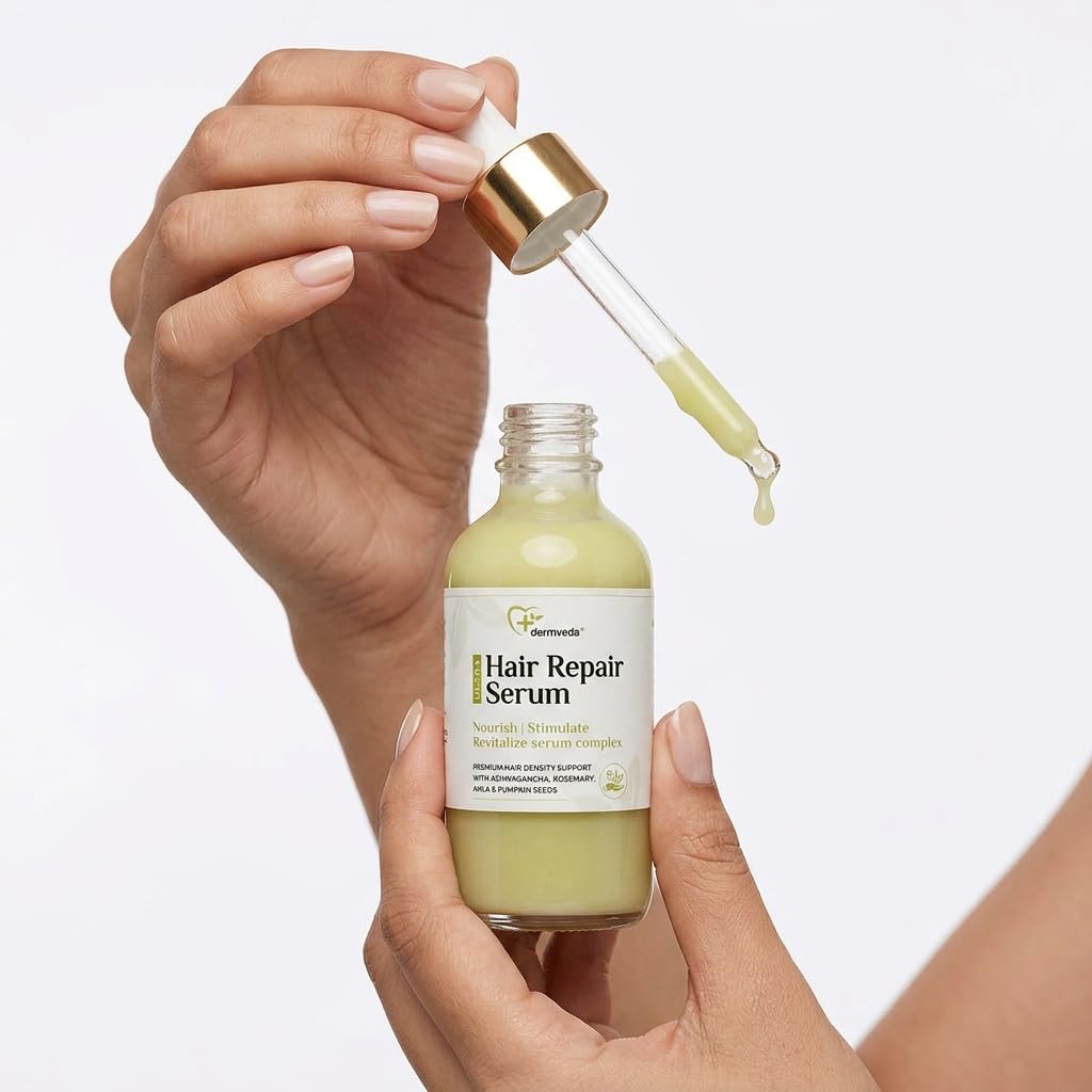 Dermveda Hair Repair Serum with Rosemary, Amla & Ashwagandha, Lightweight Scalp Care Oil for Thinning Hair & Dry Scalp, Herbal Formula, 30 ml