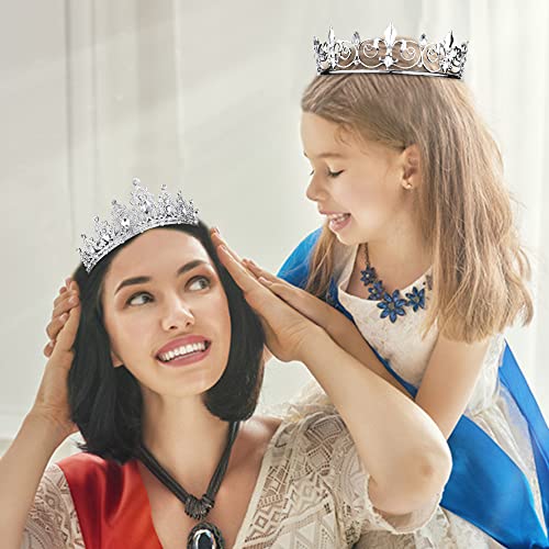 AOPRIE Silver King & Queen Tiara and Crown Set - Crystal Hair Accessories for Weddings, Proms, and Parties