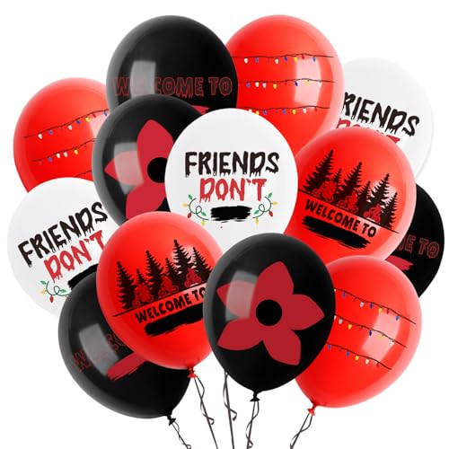 50 Pcs Black & Red Stranger Themed Balloons - 12 Inch Latex Party Decorations