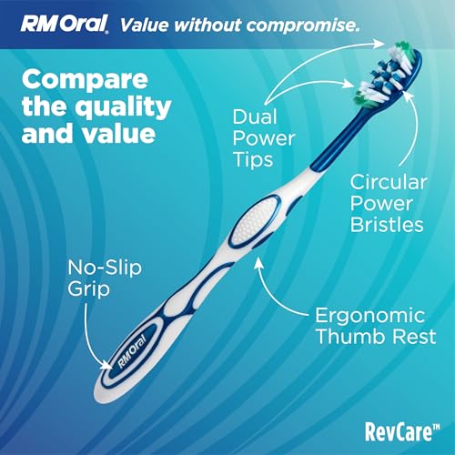 RM Oral RevCare Medium Bristle Toothbrush Pack of 10 - Deep Cleaning & Tongue Cleaner