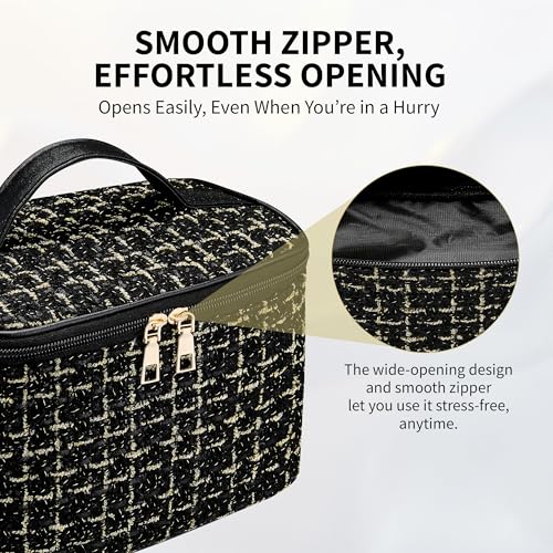 Luxury Tweed Makeup Bag for Women - Large Capacity Organizer