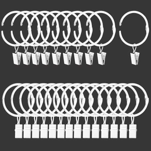 Curtain Rings with Clips - Openable Drapery Rings, 1.26" ID, Set of 24