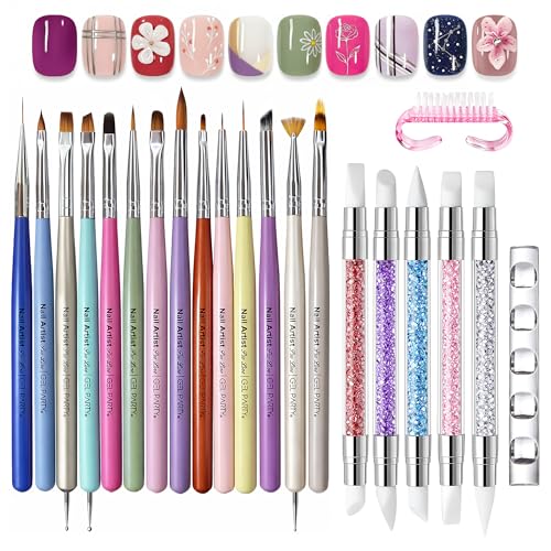 21-Piece Pastel Nail Art Brush Set for Gel, Acrylic & Ombre Manicure