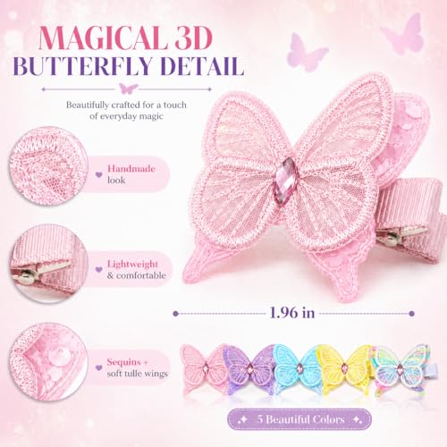 10 Butterfly Hair Bows Clips for Girls - Soft Fabric Alligator Barrettes