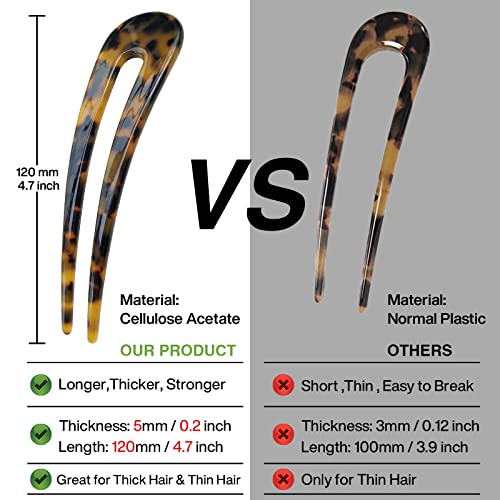 HYFEEL Tortoise Shell Hair Forks - U Shape Hair Pins (3 Pack)