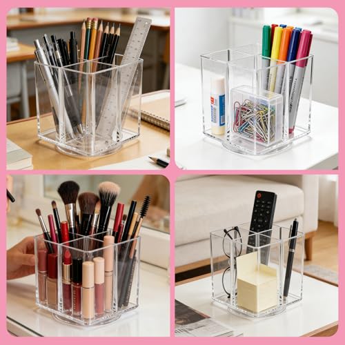 Clear Rotating Acrylic Makeup Brush Holder with 4 Slots