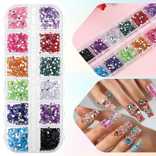 Colorful Rhinestones Nail Art Charms Kit 2mm Flatback Gems for DIY Nails & Crafts