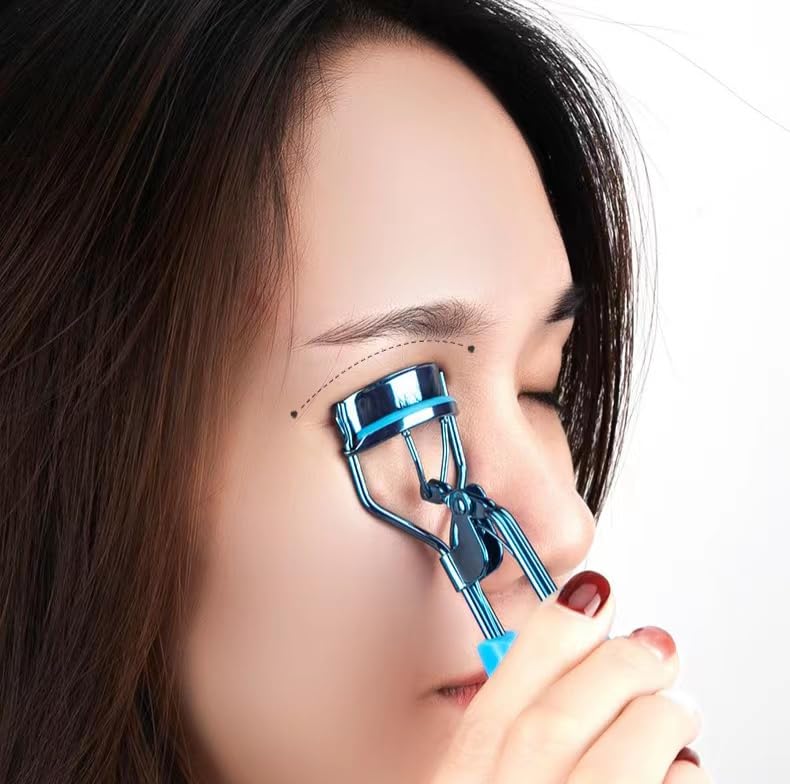 Blue Eyelash Curlers for Women with 4 Replacement Pads - Easy to Use & Gentle
