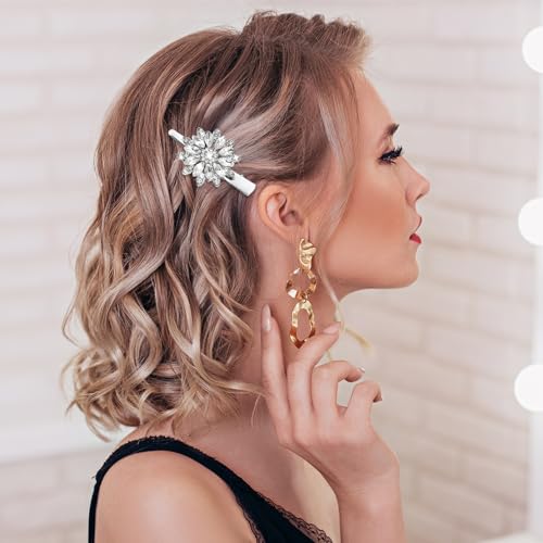 2 Pack Rhinestone Flower Hair Clips for Women Girls Jewelry Accessories