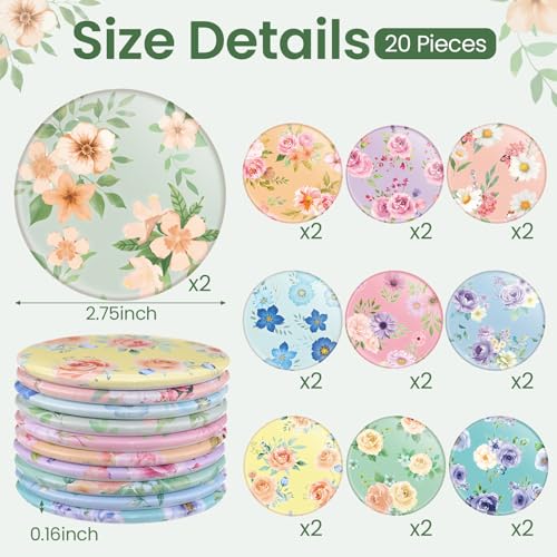 20 Pcs Floral Compact Mirrors - 2.8 Inch Portable Pocket Makeup Mirrors