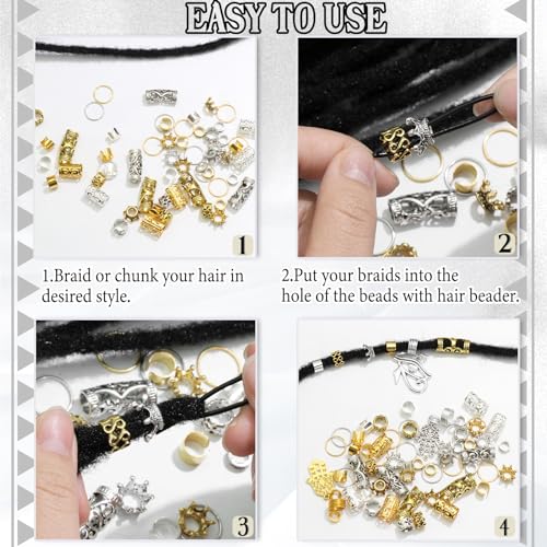 Viking Hair Jewelry Set - 230PCS Gold & Silver Braids Beads