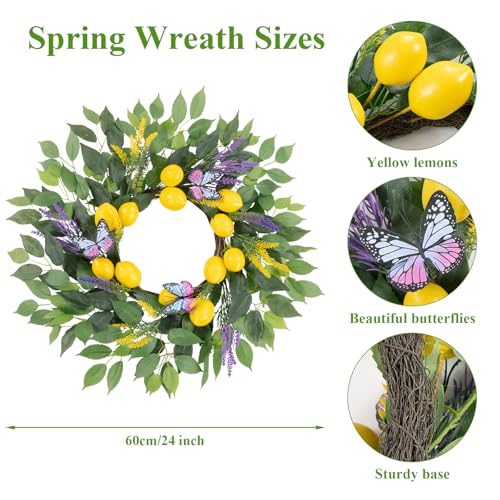 24 Inch Lemon Wreath for Front Door - Artificial Spring Decor