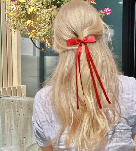 VOBOBE 2PCS Satin Glitter Hair Bows with Long Tails for Women & Girls
