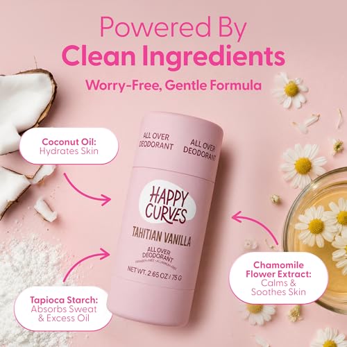 HAPPY CURVES Whole Body Deodorant for Women - Aluminum-Free, Tahitian Vanilla Scent, Long Lasting Odor Control