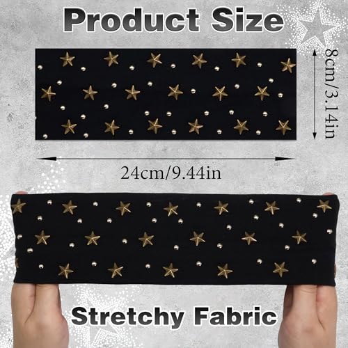 3 Pcs Punk Star Studded Headbands Set - Black, White, Red