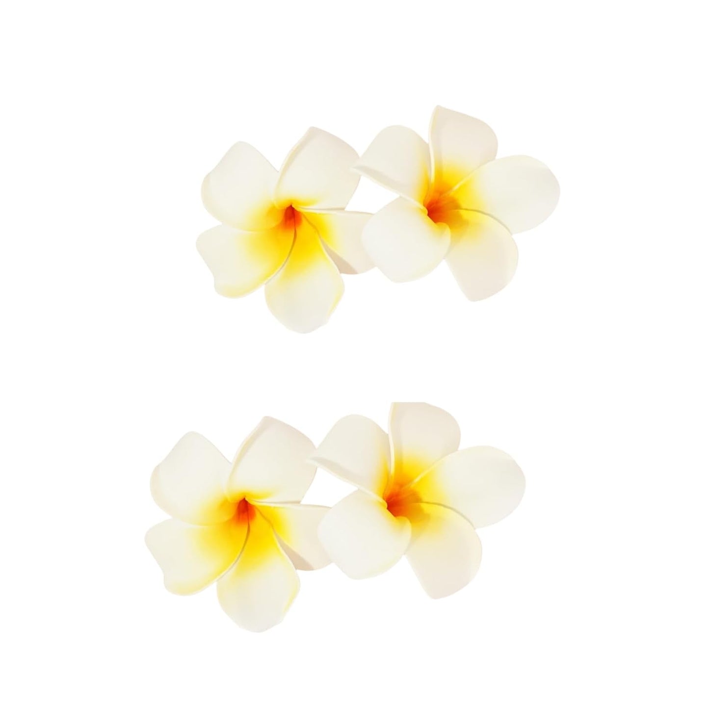 Hawaiian Flower Hair Clips - Tropical Frangipani Foam Clips for Women | 4 Pcs Set in White & Pink