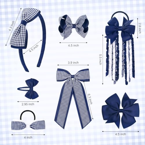 DEEKA 13-Piece Navy Blue Gingham School Hair Accessories Set for Girls