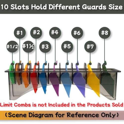 HuGuWdy 10-Grid Clipper Guard Holder – 1 x Holder, Color-Coded Guards Organizer for Clipper Guards (1/16"-1")