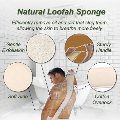 YUNKWONG 1 Count Natural Loofah Sponge with Handle - Exfoliating Body Scrubber for Men Women Shower Set