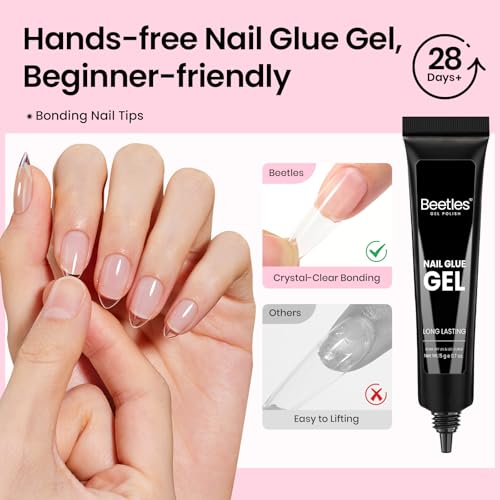 Beetles Gel Nail Kit - Flat-X Almond Short, 320pcs with Glue & Mini Lamp