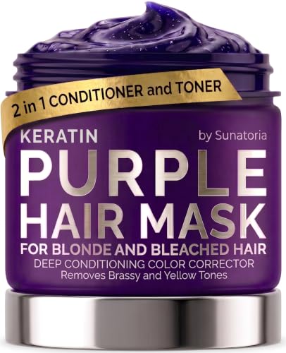 SUNATORIA Purple Hair Mask for Blonde Hair – 2-in-1 Keratin Toning Conditioner, 8.5 Fl Oz