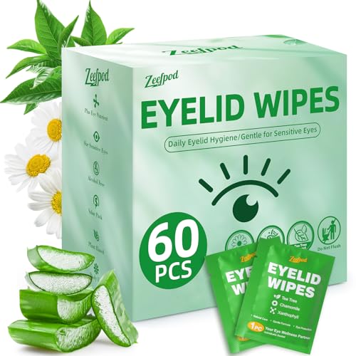 60PCS Tea Tree Oil Eyelid Wipes ? Individually Wrapped Eye Lid Cleaning Wipes£¬Soothing For Sensitive Eyes, Stay Hydrated Lid Wipe