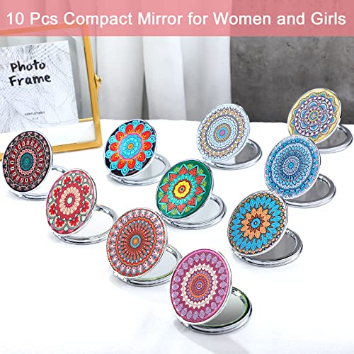 Berlune Mandala Pocket Mirrors – 10-Pack Mini Compact 2.8" with 1x/2x Magnification