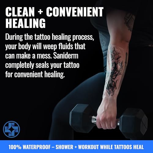 Saniderm Tattoo Aftercare Bandage 3 Sheets (Medium Pack, 6 in x 8 in) ? Convenient, Faster Tattoo Healing and Protection ? Sterile, Waterproof, and Latex-Free