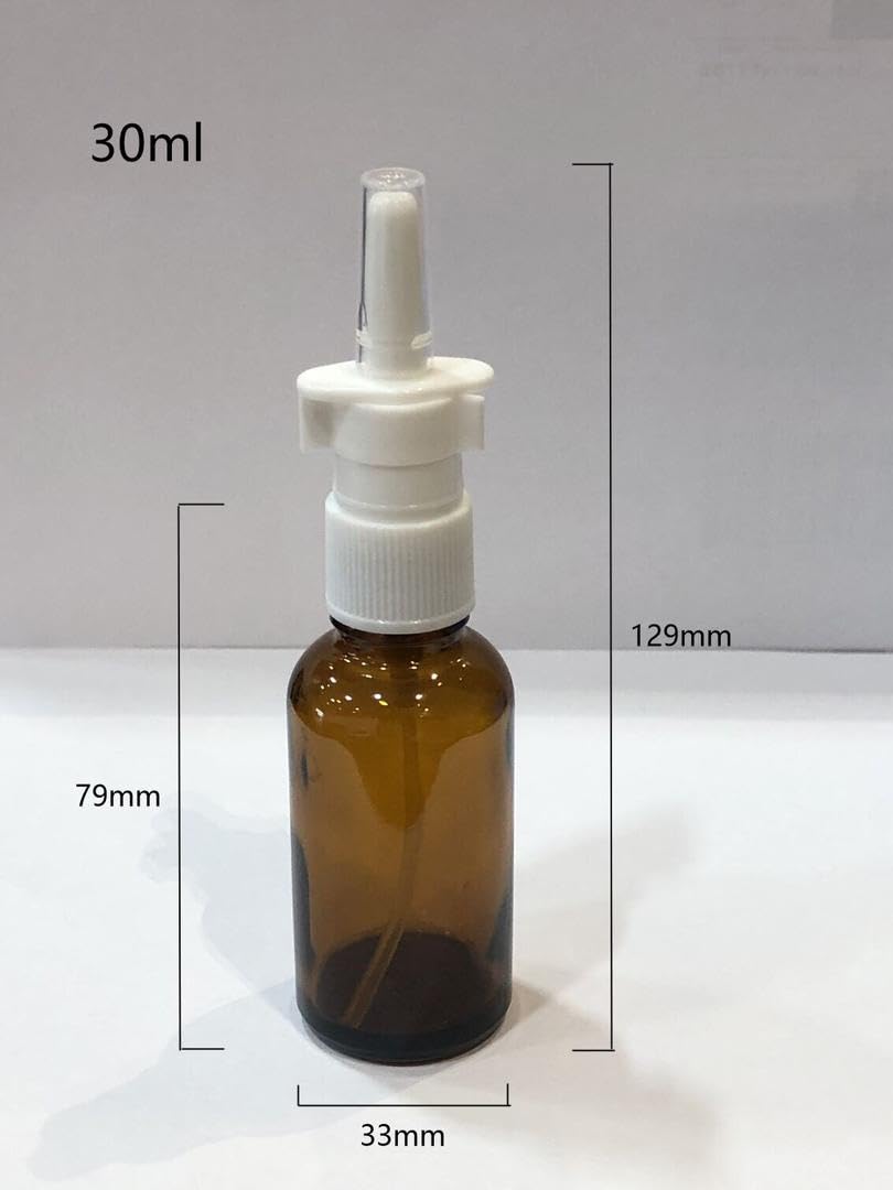 Nasal Spray Bottle Empty Amber Glass 1 oz Nasal Sprayer! EMPTY, Refillable, Travel Sized, Quality Glass for Saline Applications! (2 amber glass bottles)
