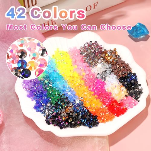 52,000 Pcs Resin Jelly Rhinestones 42-Color Bedazzling Craft Kit with Glue