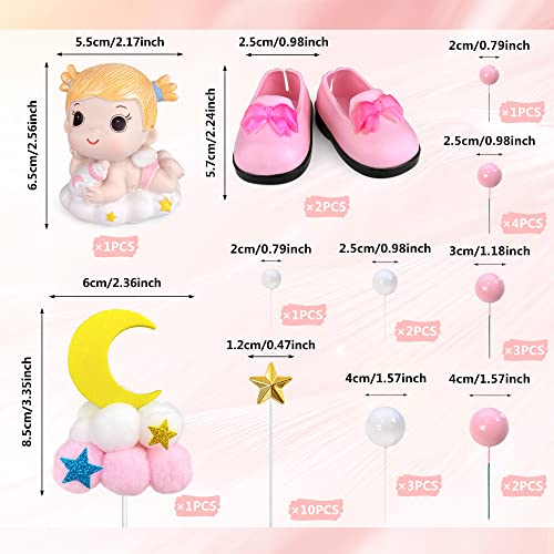 30PCS Pink Baby Girl Cake Decorations - Cake Toppers for Baby Showers & Birthdays