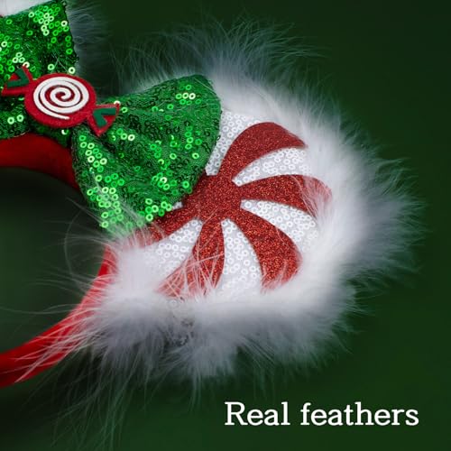 Red LED Christmas Mouse Ear Headband with Sequin Bow - Party Accessory