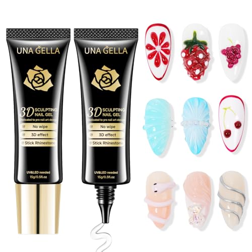 UNA GELLA 3D Nail Gel Sculpting Polish - Clear No Wipe, 15g