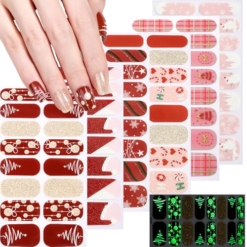 Sevgob Color A6 Christmas Nail Wraps 6 Sheets Glow in Darkness Self-Adhesive