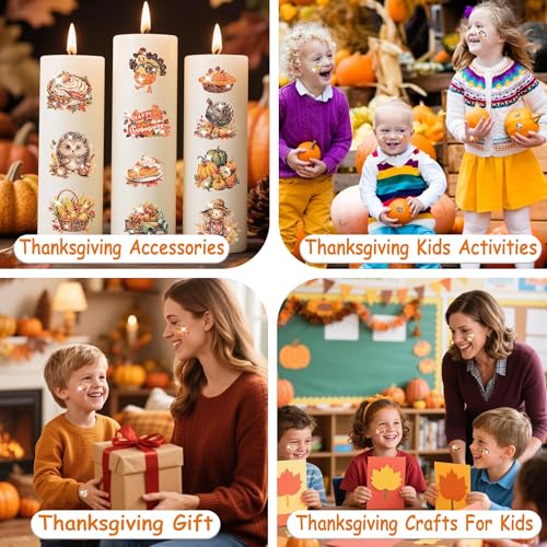 Glitter Thanksgiving Tattoos Set - 12 Sheets of Festive Designs